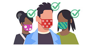 Various animated people wearing masks